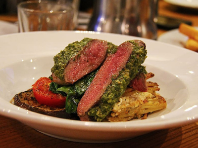 Plate of food, meat, tomato